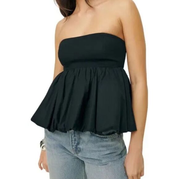 NWT Reformation Simone Strapless Bubble Hem Peplum Black Top Size Small $128 - Picture 5 of 11